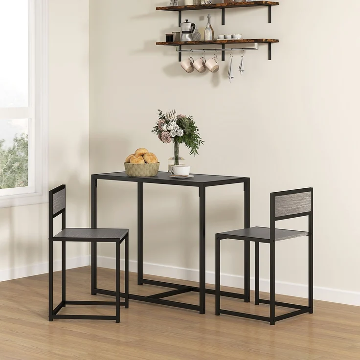 MELAYR, 3-teiliges Bartisch-Set Hochtisch-Set 3-teilig, 2 Stühle, 1 Tisch, 90 cm x 47 cm x 76 cm, Grau – Bild 3
