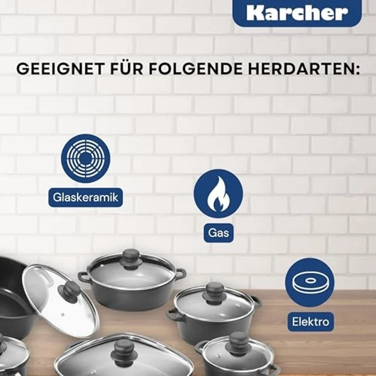 Karcher Topf-Set Aluguss, Aluminiumguss (12-tlg), Teflon-Classic-Antihaftbeschichtung, inkl. Glasdeckel & 2 Thermogrips – Bild 4