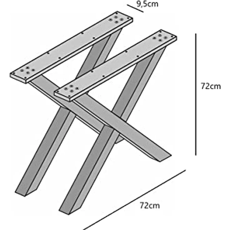 Skraut Home - Ständer – Füße – Steg – in X-Form – Tischbeine aus Massivholz – Wohnzimmer – Esszimmer – Büro – weiß lackiert – 72 x 72 cm – Bild 4