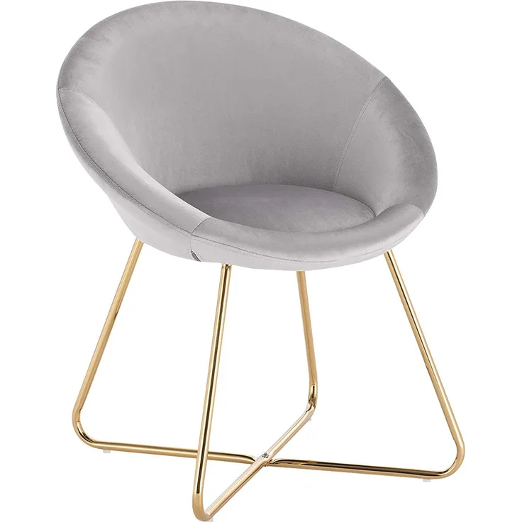 WOLTU® Esszimmerstühle BH217hgr-1 1x Küchenstuhl Polsterstuhl Wohnzimmerstuhl Sessel, Sitzfläche aus Samt, Goldene Metallbeine, Hellgrau