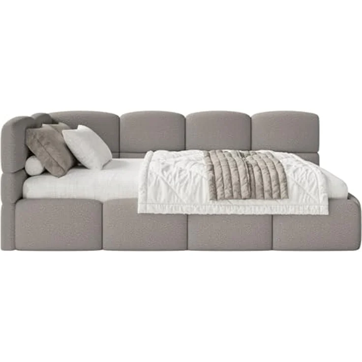 Selsey Jugendbett 90x200 cm Links Polsterbett mit Stauraum Gepolstetes Kopfteil Stabiler Rahmen aus Kiefer und Fichte Hochwertiger Bezug in Grau Für Kinderzimmer – Bild 4