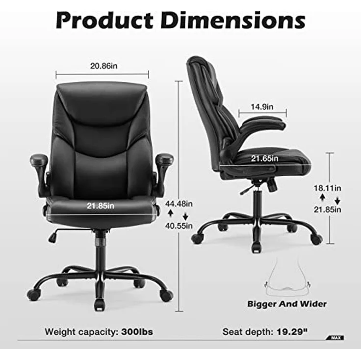 DUMOS Bürostuhl Pu-Leder Chefsessel mit Hochklappbaren Armlehnen Bürostuhle Leder mit Drehbaren Rädern Office Chair Ergonomic Geeignet für Büros Zuhause und Andere Umgebungen – Bild 3