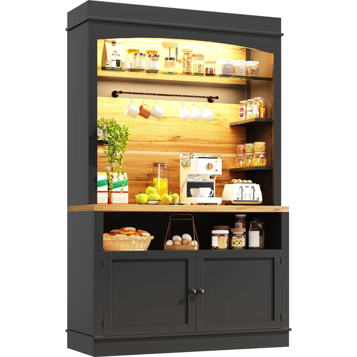 MODFU Hochschrank Küchenschrank,Vitrinenschrank,Buffetschrank (mit LED-Beleuchtung, Kippschutz & vielseitigem Stauraum, 1-St, 107*43*184cm)