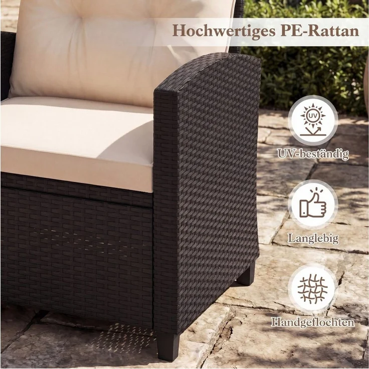 COSTWAY Balkonset, (3-tlg), Gartenmöbel Set Rattan mit Kissen, 2 Stühlen, Tisch – Bild 4