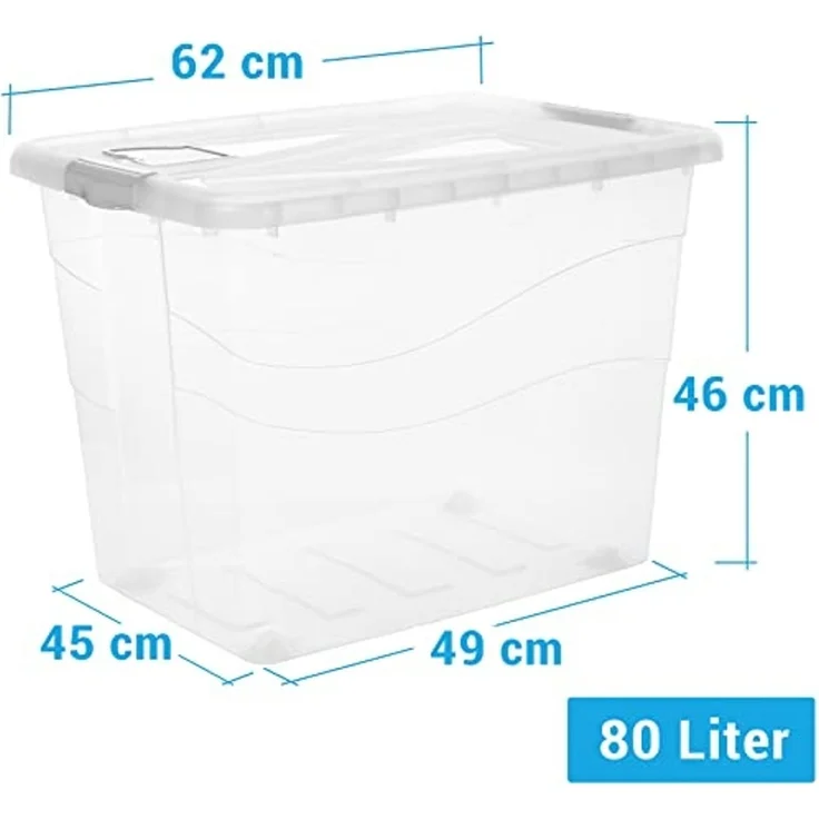 2friends Aufbewahrungsbox 3er XXL Set Aufbewahrungsbox mit Deckel Groß 80l, Plastikbox Kisten (54L x 40B x 45H cm), Rollen + Clip-Griffen - für Büro, Kinderzimmer, Keller & Werkstatt – Bild 2