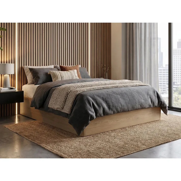 Beautysofa Bett SARA mit Bettkasten, Metallrahmen und Gasdruckfedern (Erhältlich in 3 Breiten: 140, 160 oder 180 cm, Dekor Eiche Cremona, stabile 22 mm Möbelplatte), mit oder ohne Matratze