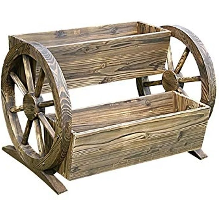 HTI-Living Blumenkasten Blumenkasten mit 2 Pflanzgefäßen Rustikal (Stück, 1 St, 1 Blumenkasten), Pflanzkübel mit Wagenrad – Bild 2