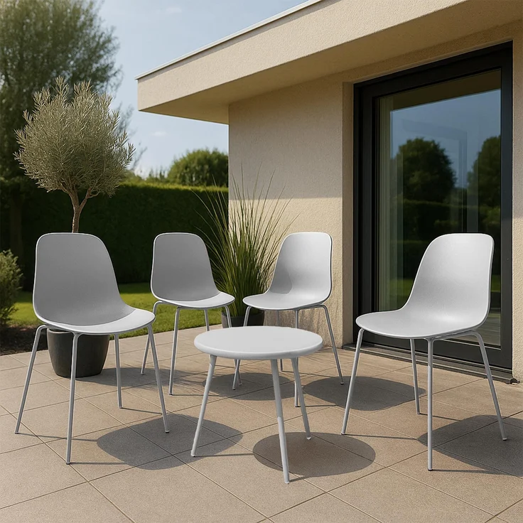 CLP 4er Sitzgruppe Mindin Set 1 Tisch 4 Stapelstühle wetterfest UV-beständig,hellgrau – Bild 4