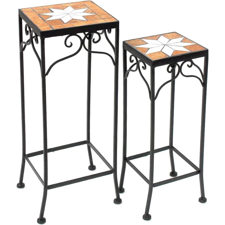 Blumenhocker Merano Mosaik 2er Set 12012 Blumenständer 46 und 54cm Hocker Eckig – Bild 1