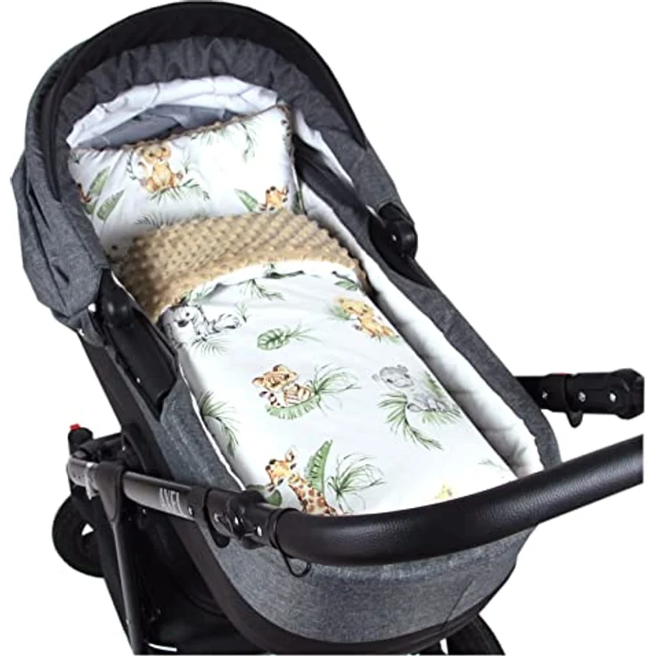 Kinderdecke BABYLUX Babydecke MINKY 2Set Kuscheldecke Decke 75 x 60cm Kinderwagen, BabyLux, MP124 - Beige + Safari – Bild 2