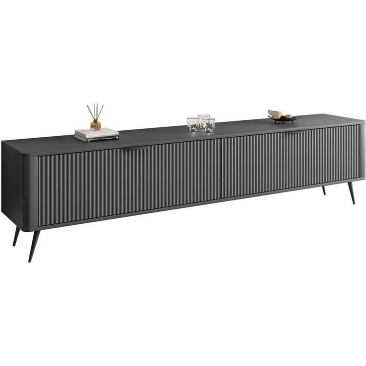 ALLHOUSE24 TV-Schrank DIAMO 200 cm mit geriffelten Fronten und Metallbeinen TV Lowboard (1x TV Schrank) Breite 200 cm