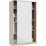 Kleiderschrank mit Zwei Schiebetüren und DREI Einlegeböden, Eichenfarbe und Mattweiß, Maße 120 x 200 x 50 cm