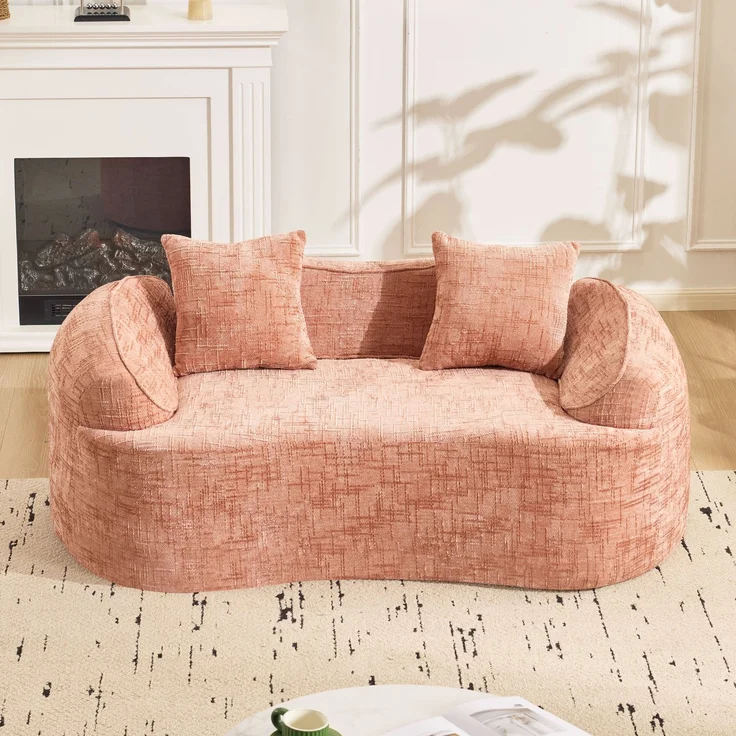 Gebogenes 2-Sitzer Sofa, ergonomisch gepolstert mit Federkern, fertig montiert & pflegeleicht,Rosa – Bild 4