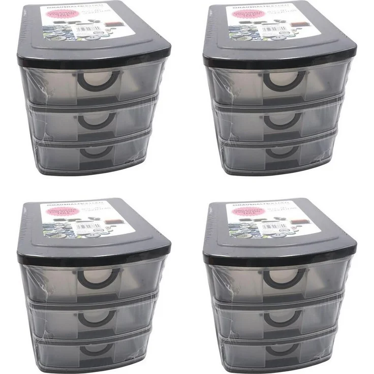 HAC24 Aufbewahrungsbox Schubladenbox Organizer Stapelbar Sortierbox Kleinteilebox (4 St), 19 x 14,5 x 16 cm, 3 Schubladen – Bild 1