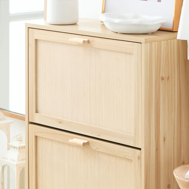 SoBuy FSR160-N Schuhschrank, MDF, Papierfurnier, Naturfarben, 24 x 118,01 x 59,99 cm – Bild 4