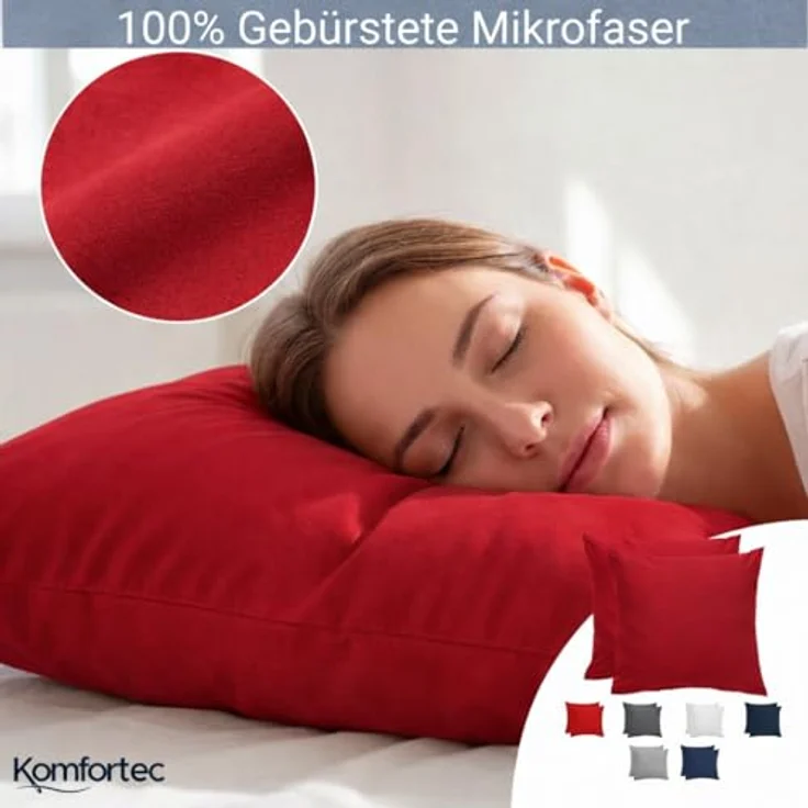 Komfortec Kissenbezug 80x80 cm 2er Set aus Gebürstet Mikrofaser mit Reißverschluss, Atmungskativ und Weich – Rot – Bild 6
