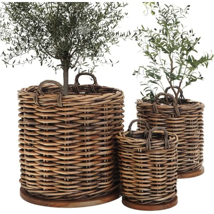 LebensWohnArt Dekokorb, dickes CL Rattan Korb CESTINO, Teakbodenplatte, braun, ca.H80cm