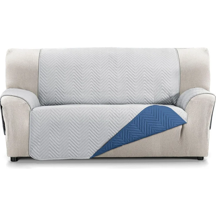 ECOMMERC3 Sofaüberwurf für 3-Sitzer, extra weich, Verstellbarer Sofabezug mit Polsterung, Grau/Blau, Reversbile