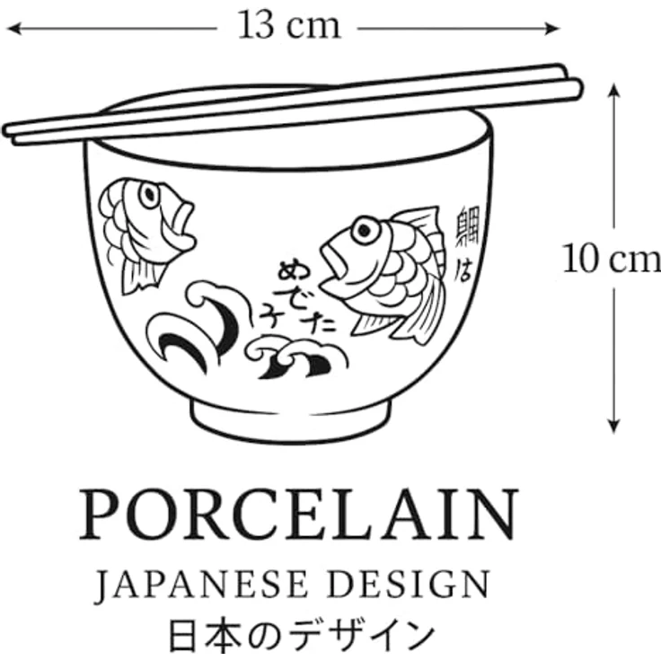 WestCraft Snackschale Soba-Bowls ASIATICA, Porzellan-Schale, Reis mit Stäbchenhalter Ø 13 cm, Porzellan, (3-tlg), Inkl. Essstäbchen - ideal für Soba, Ramen, Udon oder Reisgerichte. – Bild 2