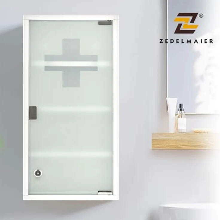 Zedelmaier Medizinschrank aus Edelstahl,Medikamenten Aufbewahrung,Medikamentenschrank 4 Fächer,Apothekerschrank,Hängend,Abschließbarer Medizinschrank,57 x 27 x 12 cm,Weiß – Bild 5