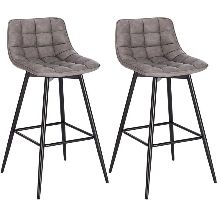 2er-Set Designer Barstuhl mit Fußstütze Kunstleder, Metallbeine Elif dunkelgrau