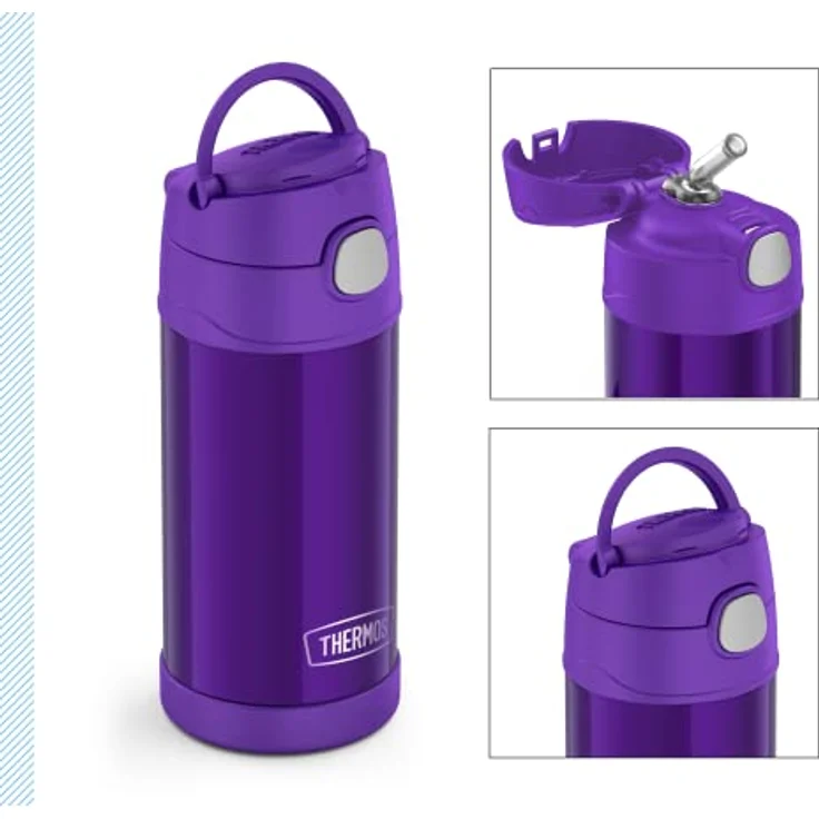 THERMOS kids FUNTAINER STRAW BOTTLE 0,35l, purple, Thermosflasche für Kinder aus Edelstahl, mit Strohhalm, 12 h kalt, absolut dicht, für Schule, Kindergarten, Pause – Bild 3