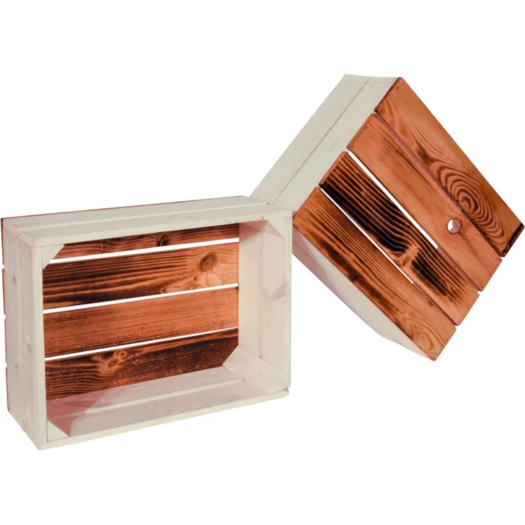 CHICCIE 2 Set Holzkiste Grete 38x28x15cm - Geflammt Weiß Obstkiste Dekokiste Weinkiste – Bild 7