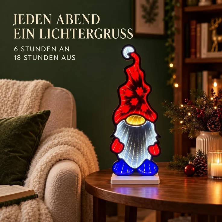 LED Infinity Spiegel Wichtel 45 cm mit Timer, Weihnachtsdeko für drinnen – Bild 7
