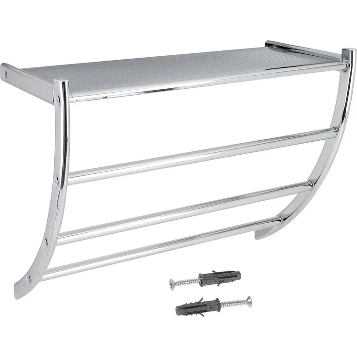 Wandregal Bad verchromt silber für Handtücher Badablage mit 3 Stangen Hanka