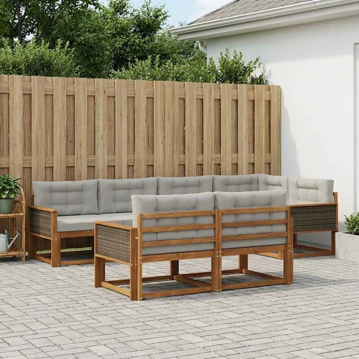 vidaXL Outdoor-Sofagarnitur 8 stk. 7-Sitzer Natur und Hellgrau 3382639 – Bild 1
