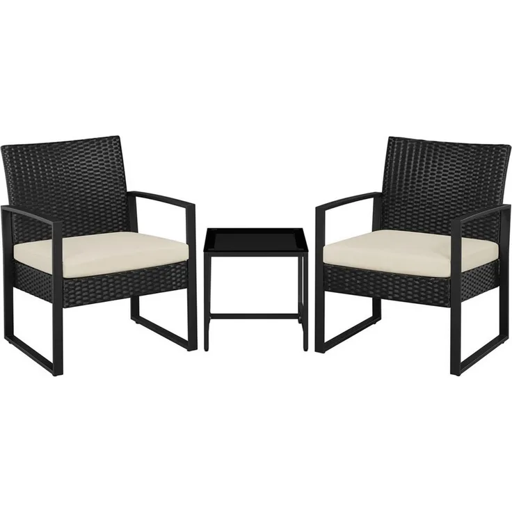 Yaheetech Balkonset, 3-teilig Polyrattan Sitzgruppe mit Sofa und Sitzkissen