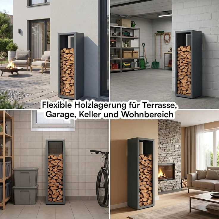 STEELSØN 'Keid' Kaminholzregal 110x40x40 cm, Brennholz Regal für innen/außen, rostfrei & wetterfest, stabil aus Metall, anthrazit – Bild 9