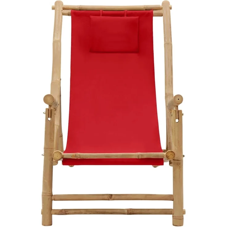 Liegestuhl, Sonnenliege Bambus und Canvas Rot – Bild 2