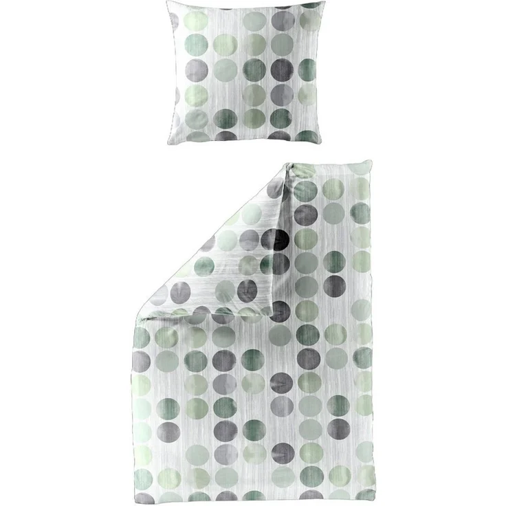 BIERBAUM Bettwäsche Bierbaum Biber Bettwäsche Grün Punkte 135x200 + 80x80 cm, Biber, 2 teilig, Biber Bettwäsche in Grün mit Punkten – Bild 1