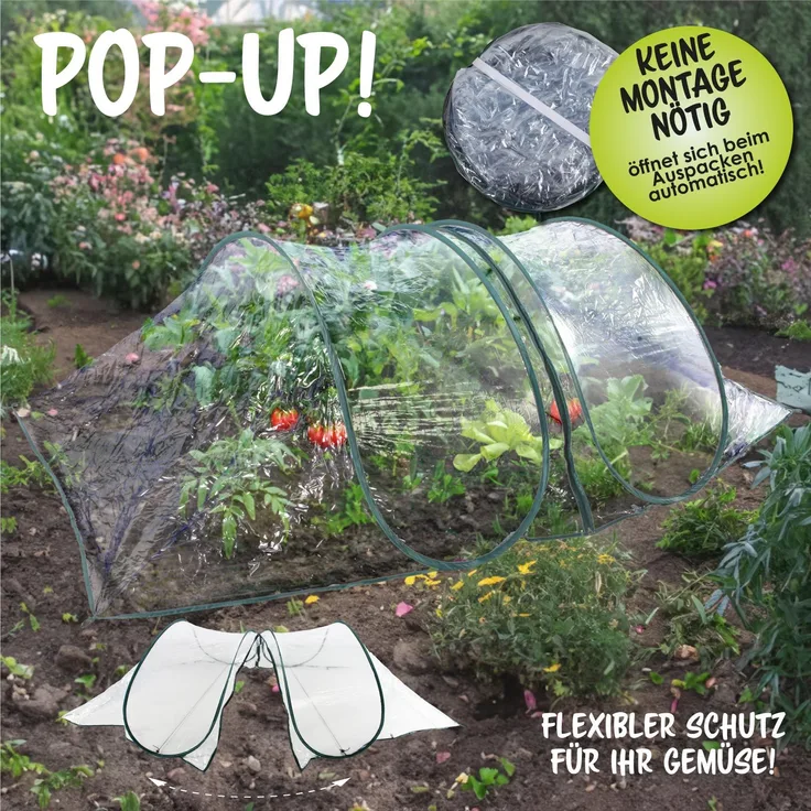 POP-Up Folien-Frühbeet, Treibhaus, Reisverschlusstür, PVC-Hülle Schutz, 70 x 250 x 110 cm
