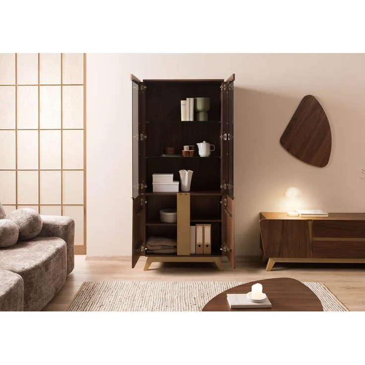 Vitrine Nussbaum-Echtholzfurnier 100x40x200 braun lackiert BUTTERFLY #100 – Bild 3
