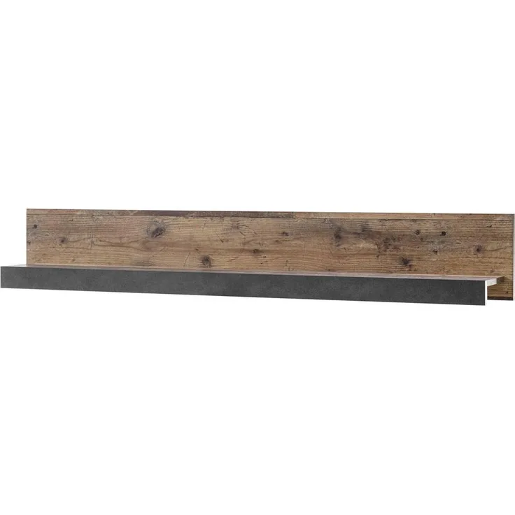 Industrial-Design Wandregal Wandboard BERLIN-61 in Old Mix Dekor mit Matera grau, B/H/T ca. : 153/23/18 cm