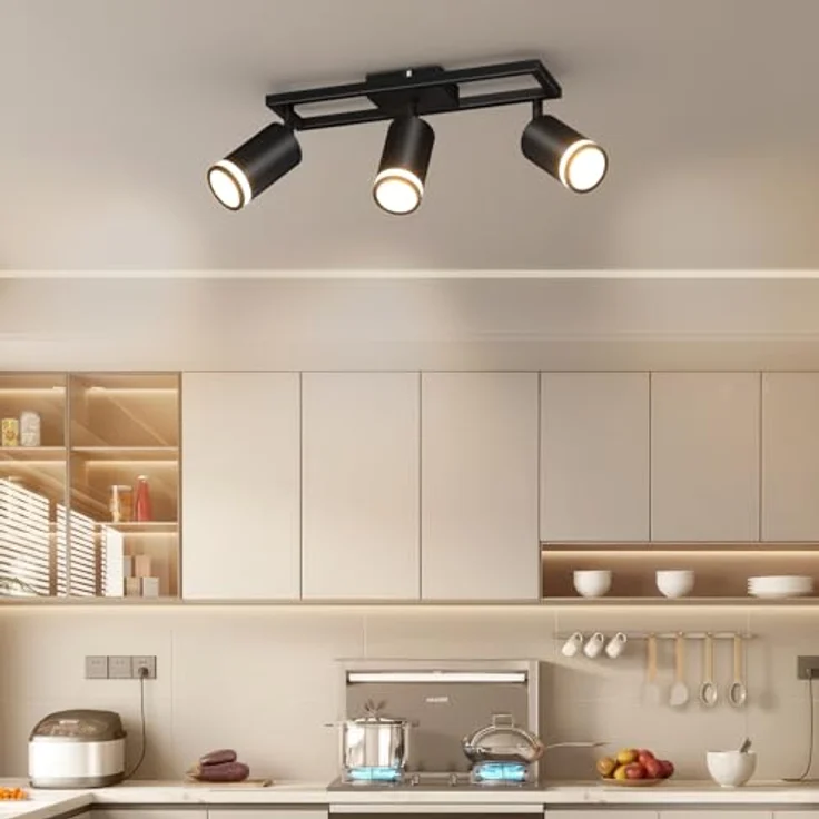 Dehobo LED Deckenstrahler 3 Flammig Schwarz GU10, Deckenlampe Strahler Schwenkbar 350°, Deckenspots für Küche Schlafzimmer Wohnzimmer, Nein Leuchtmittel – Bild 9