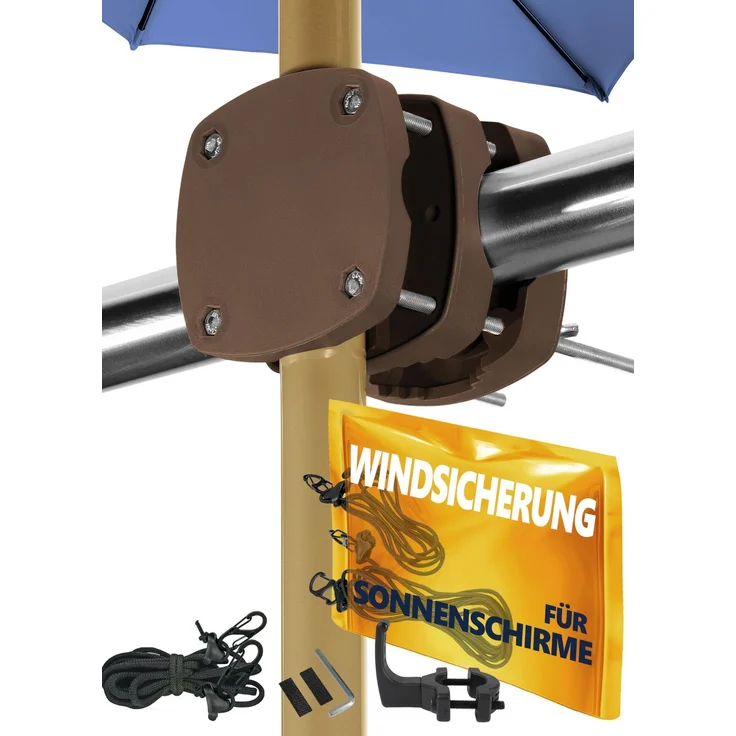 Menz Schirmhalterung Balkongeländer SunnyBoy 3.0 + Windsicherung für Sonnenschirme - Sonnenschirm Halterung Balkon - Sonnenschirmhalter Balkongeländer als Sonnenschirmständer Balkon, Taupe