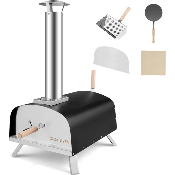 Tragbarer Outdoor-Pizzaofen Holzbefeuerter Hinterhof-Pizzamaker Silber + Schwarz