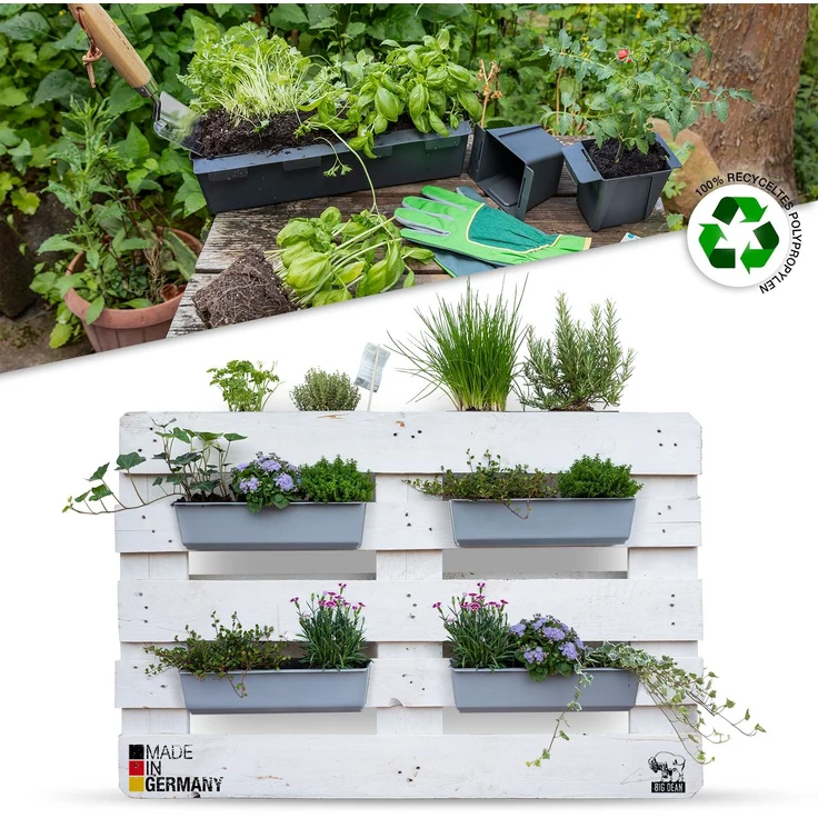 BigDean 24er Set Paletten Blumenkästen - Einsatz - mit Hängesystem zum Einhängen - 37cm Beton-grau - Pflanzkasten für Europalette Balkonkasten Blumentopf - aus recyceltem PP-Kunststoff – Bild 6