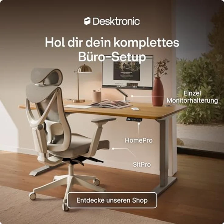 Desktronic Höhenverstellbarer Schreibtisch aus massivem Eichenholz (120x60 cm) – Elektrisch höhenverstellbar mit flüsterleisem Dual-Motor & Touchscreen – Hohe Tragfähigkeit – Stehtisch HomePro – Bild 10