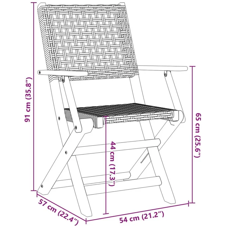 vidaXL Gartenstühle 6 Stk. Klappbar Schwarz Poly Rattan & Massivholz 3214557 – Bild 9