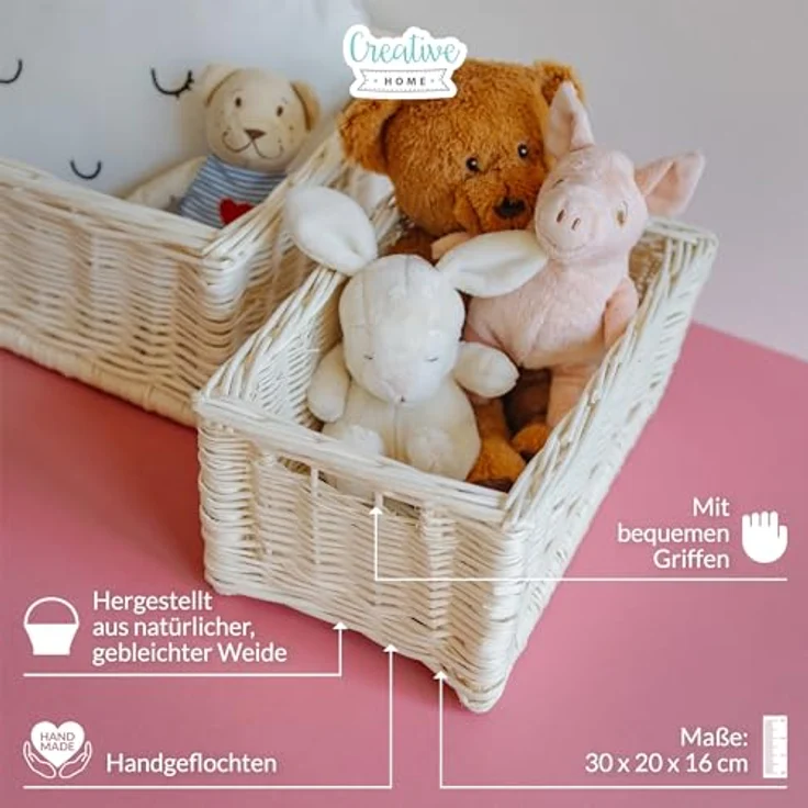 Creative Home Holzkiste Weidenkorb Aufbewahrungskorb, Handgeflochten, Haltbar (1 St), Korb Geflochten Naturkorb mit Griffen Aufbewahrung – Bild 6