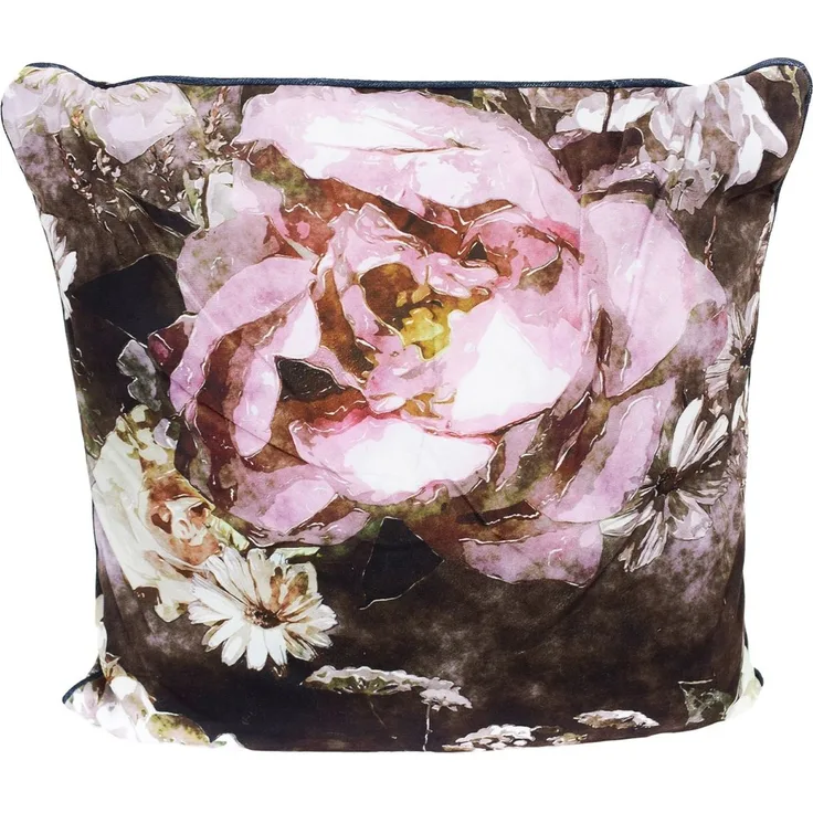 Samt Dekokissen 45 x 45 cm Couchkissen mit Blumenmuster und Reißverschluss Blumen-Rosa