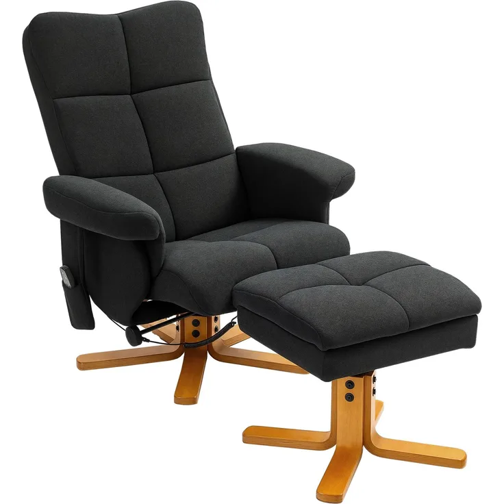 MELAYR, Massagesessel mit Liegefunktion und Fußhocker, 145°-Neigung, Polyester, 80 x 86 x 99 cm, Schwarz