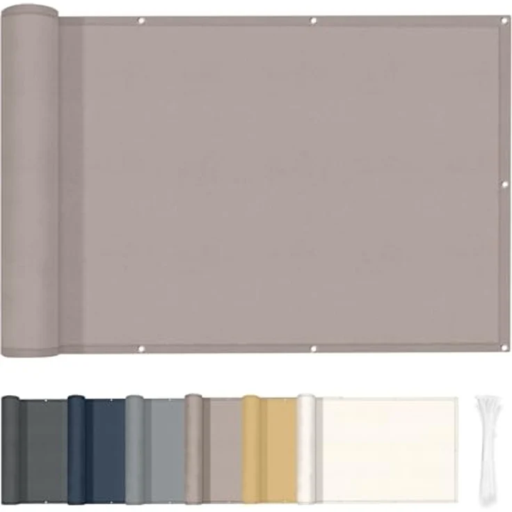 HENG FENG Balkon Sichtschutz 100x600 cm,160g/㎡ PES UV-Schutz Balkonverkleidung, Balkonabdeckung Wetterfest, mit Kabelbindern, Taupe – Bild 1