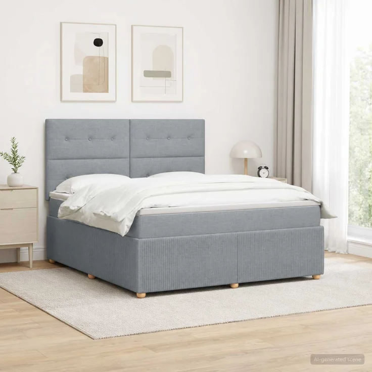 vidaXL Boxspringbett mit Matratze Hellgrau 140 x 190 cm Stoff 3454389 – Bild 1