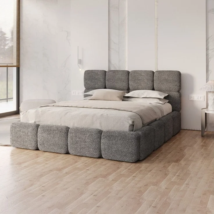 FDM Polsterbett CLOUDY Bettgestell Bett 140x200, 160x200, 180x200 cm Bestseller (verfügbar 140x200 160x200 180x200cm, Bettrahmen, Bett, mit großen gepolsterten Kopfteil, mit Bettkasten zum aufklappen), Hebbarer Metallrahmen, Bettkasten, ohne Matratze – Bild 1