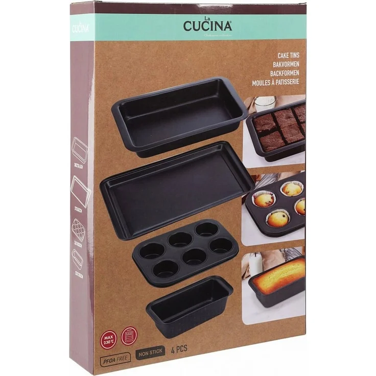 Koopman Backform Backform-Set Backblech Muffinform Schwarz Kuchenform 4tlg, (4-tlg), Metall, Backutensilien, Schwarz, Kochutensilien, Robust – Bild 3